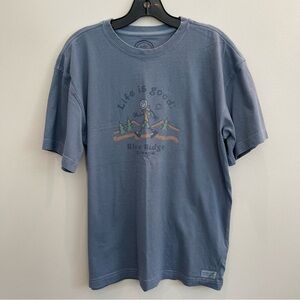 Life is Good T Shirt Men Medium Hiking Jake Blue Ridge Georgia Outdoor Blue